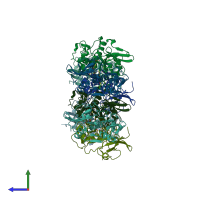 PDB entry 4mzo coloured by chain, side view.