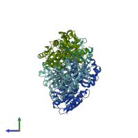 PDB entry 4n0q coloured by chain, side view.