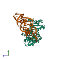 PDB entry 4n0t coloured by chain, side view.