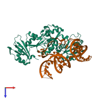 PDB entry 4n0t coloured by chain, top view.