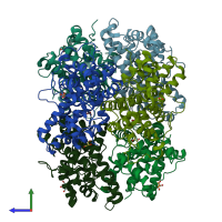 PDB entry 4n2x coloured by chain, side view.