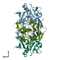 PDB entry 4n36 coloured by chain, side view.