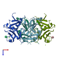 PDB entry 4n36 coloured by chain, top view.