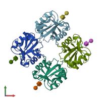 PDB entry 4n38 coloured by chain, front view.