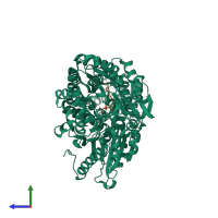 PDB entry 4n3a coloured by chain, side view.
