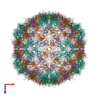 Hetero 180-meric assembly 1 of PDB entry 4n43 coloured by chemically distinct molecules, top view.