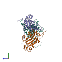 PDB entry 4n43 coloured by chain, side view.
