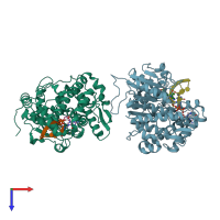 PDB entry 4n48 coloured by chain, top view.