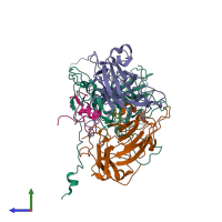 PDB entry 4n53 coloured by chain, side view.