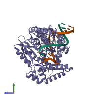 PDB entry 4n56 coloured by chain, side view.