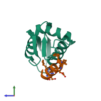 PDB entry 4n5t coloured by chain, side view.