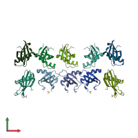 PDB entry 4n6v coloured by chain, front view.