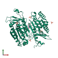 Homo dimeric assembly 1 of PDB entry 4n7j coloured by chemically distinct molecules, front view.