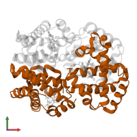 Hemoglobin subunit beta in PDB entry 4n7p, assembly 1, front view.
