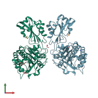 PDB entry 4n7t coloured by chain, front view.