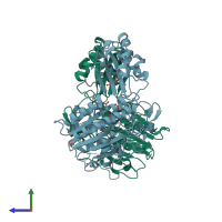 PDB entry 4n7t coloured by chain, side view.