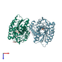 PDB entry 4n7t coloured by chain, top view.