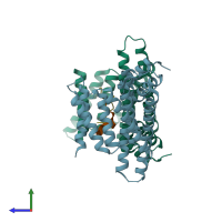 PDB entry 4n84 coloured by chain, side view.