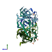 PDB entry 4n8f coloured by chain, side view.