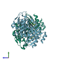 PDB entry 4n9l coloured by chain, side view.