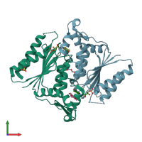 PDB entry 4n9q coloured by chain, front view.