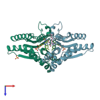 PDB entry 4n9q coloured by chain, top view.