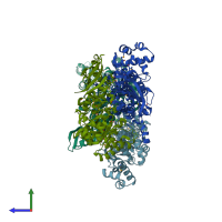 PDB entry 4nas coloured by chain, side view.