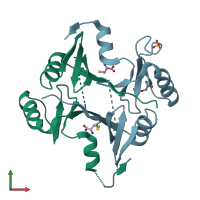 PDB entry 4nb0 coloured by chain, front view.