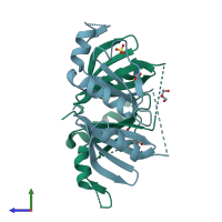 PDB entry 4nb0 coloured by chain, side view.