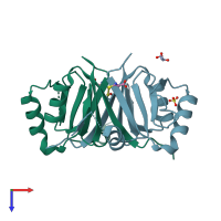 PDB entry 4nb0 coloured by chain, top view.