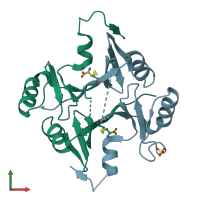 PDB entry 4nb1 coloured by chain, front view.