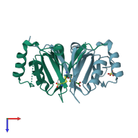 PDB entry 4nb1 coloured by chain, top view.