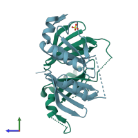 PDB entry 4nb2 coloured by chain, side view.