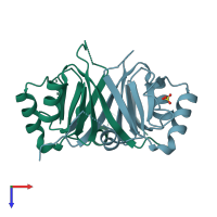 PDB entry 4nb2 coloured by chain, top view.