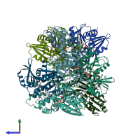 PDB entry 4nb4 coloured by chain, side view.