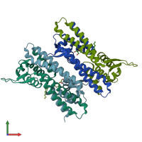 PDB entry 4nb5 coloured by chain, front view.