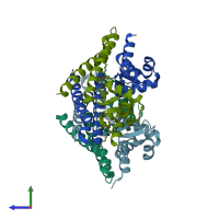 PDB entry 4nb5 coloured by chain, side view.