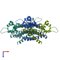 PDB entry 4nb5 coloured by chain, top view.