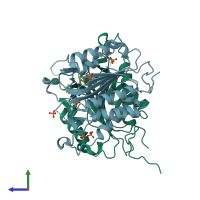 PDB entry 4nbl coloured by chain, side view.