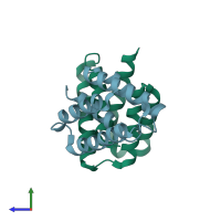 PDB entry 4nbo coloured by chain, side view.