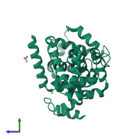 PDB entry 4nc6 coloured by chain, side view.