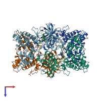 PDB entry 4nct coloured by chain, top view.