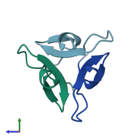 PDB entry 4ncv coloured by chain, side view.