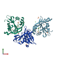 PDB entry 4ncz coloured by chain, front view.
