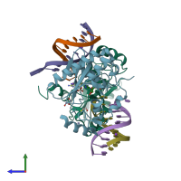 PDB entry 4ndi coloured by chain, side view.