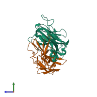 PDB entry 4ndm coloured by chain, side view.