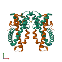 Hetero tetrameric assembly 2 of PDB entry 4ne5 coloured by chemically distinct molecules, front view.