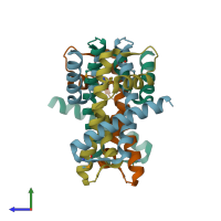 PDB entry 4ne6 coloured by chain, side view.