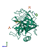 PDB entry 4nfe coloured by chain, side view.