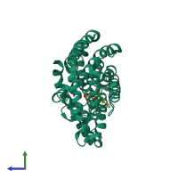 PDB entry 4nfk coloured by chain, side view.